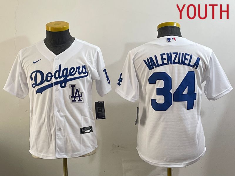 Youth Los Angeles Dodgers 34 Valenzuela White Game 2024 Nike MLB Jersey style 10295